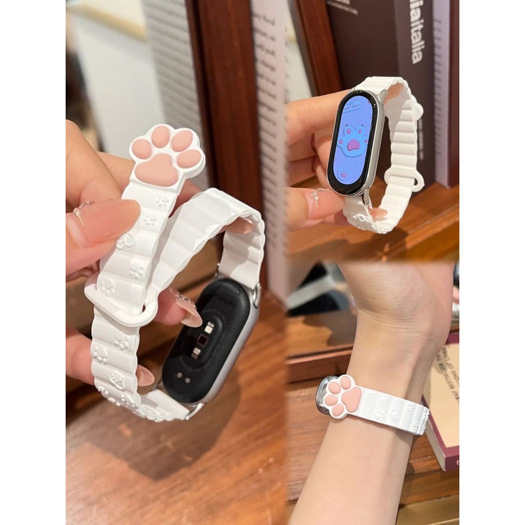3D แมวน่ารัก Paw สายคล้องแม่เหล็กสําหรับ Xiaomi Mi Band 10 9 8 สมาร์ทนาฬิกาซิลิโคนวง Xiaomi สมาร์ท 9 Band 8 นาฬิกาเปลี่ยนสร้อยข้อมือ