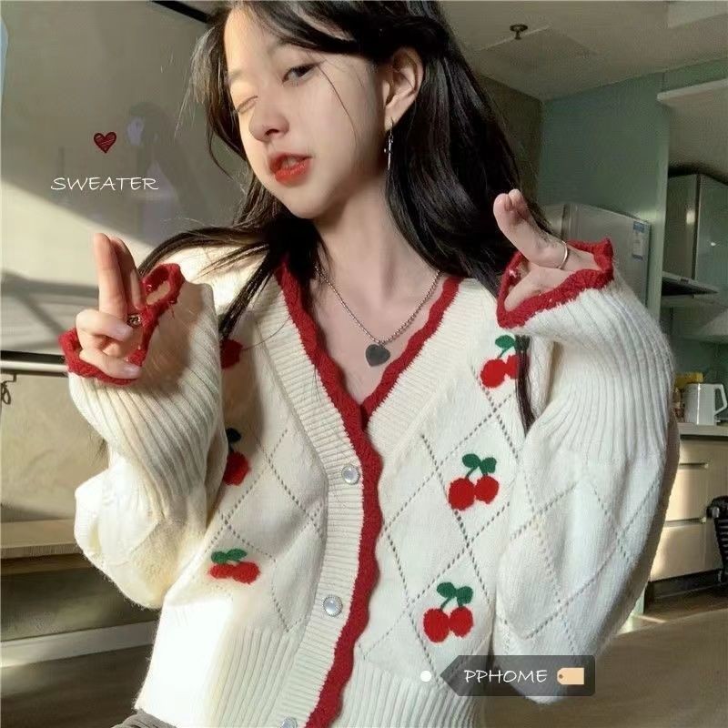 Hollow Thin Cardigan2022Gentle Long Sleeve New Spring and Autumn Clothes Sweater Women's Coat Knitted Top Short