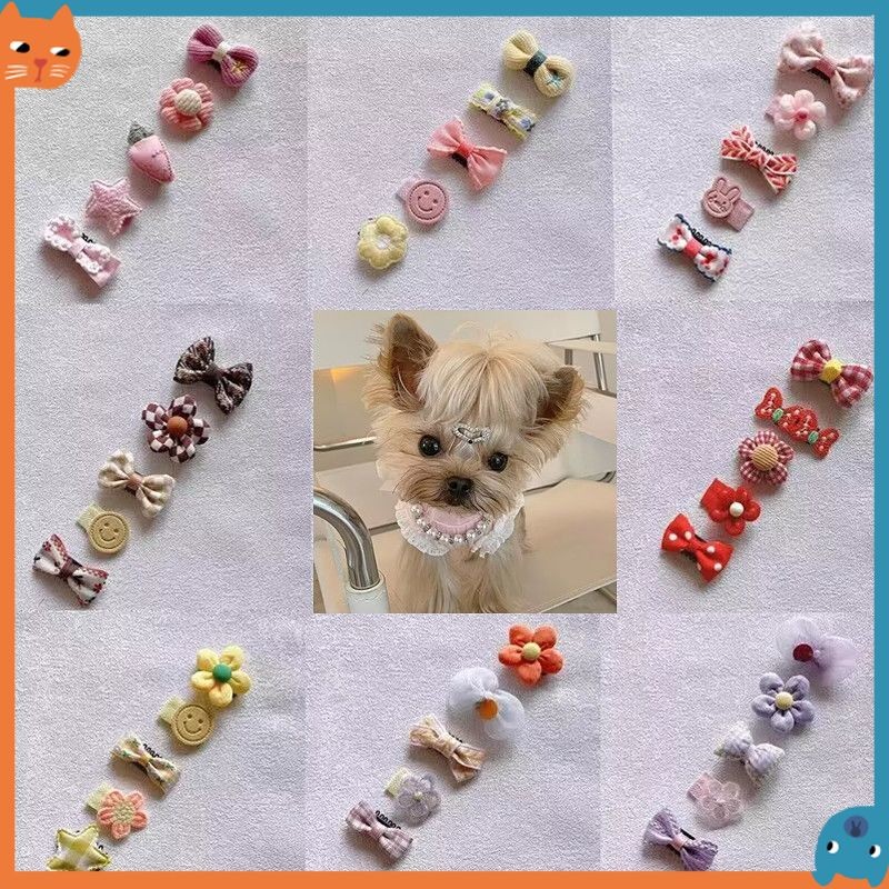 5 ชิ้น/แพ็คกิ๊บติดผมสุนัข Yorkshire Terrier BB คลิป Teddy Hair Dress Puppies ยางรัด Grunge คลิป