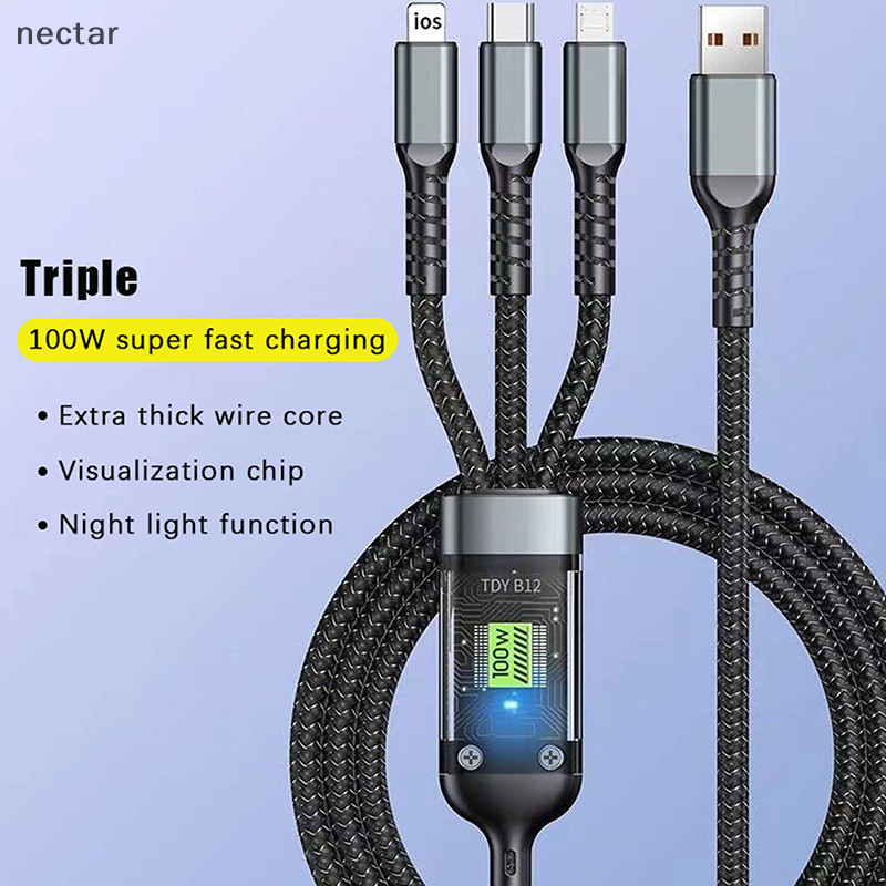 Tar 3-in-1 100W Fast Charging USB Type-C Micro Fast Charger สําหรับ IPhone 15 Samsung Xiaomi Huawei N