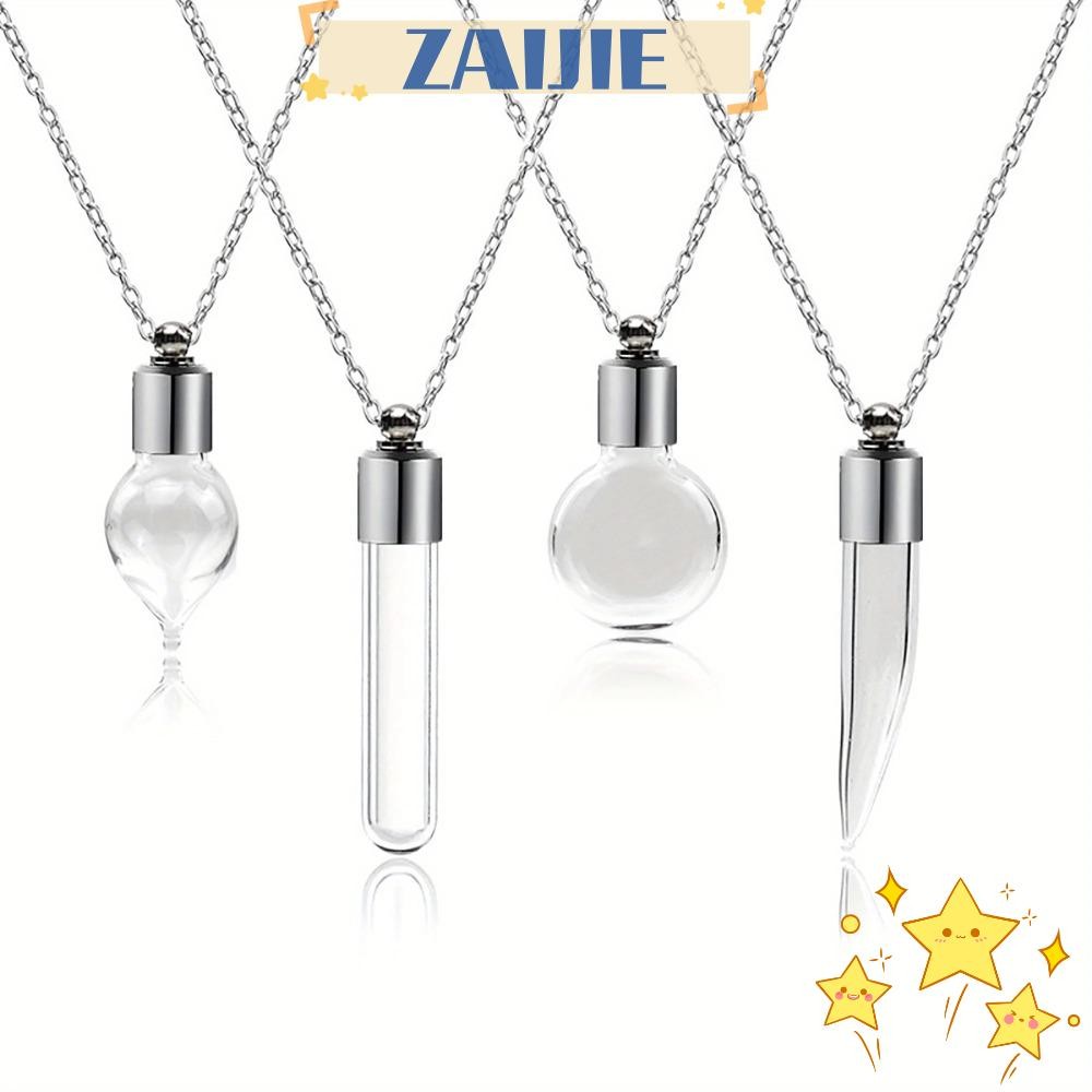 Zaijie24 สร้อยคอขวดแก้ว, ที่ใส่ขี้เถ้าแก้วใส Wishing ขวด, ที่ระลึกแบบพกพา DIY สร้อยคออนุสรณ์เติมได้