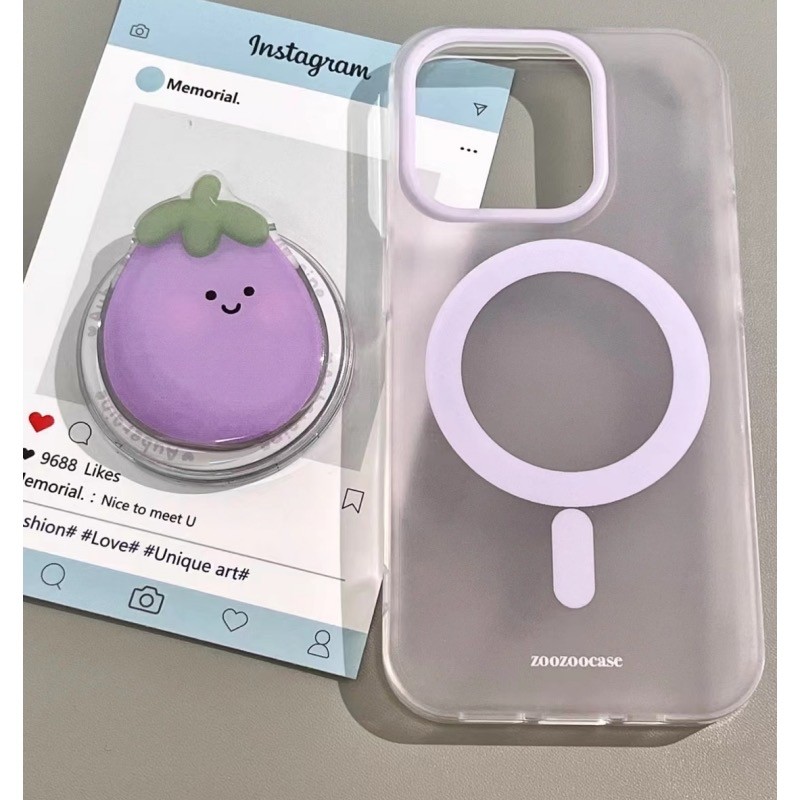 น่ารัก Magnetic Eggplantซิลิโคนยืนเคสโทรศัพท์สําหรับiPhone15 14 13 12 Pro Maxปลอกกันกระแทกป้องกันกล้องซิลิโคนมีน้ําค้างแข็งนุ่มปกหลัง