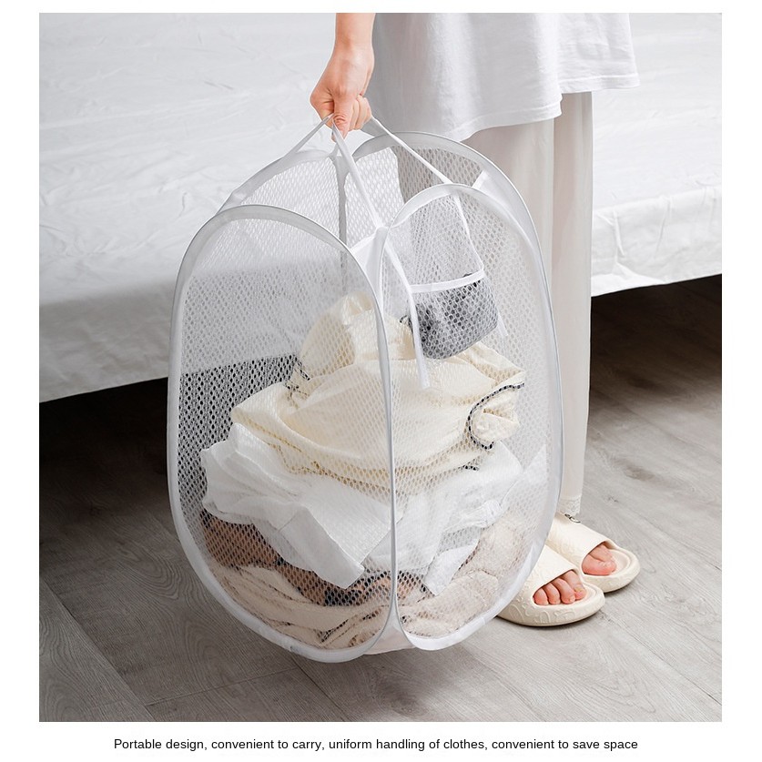 Handy Laundry พับตาข่ายพับ Hampersh เสื้อผ้าตะกร้าเก็บกระเป๋าสําหรับห้องซักรีด, ห้องน้ํา, ห้องเด็ก, หอพักวิทยาลัยหรือ Trave