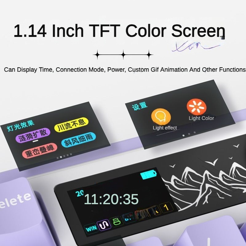 Ajazz AK980 คีย์บอร์ดแบบกลไก 2.4g ไร้สายบลูทูธสามโหมด RGB E-sports เกม TFT GIF หน้าจอสีคอมพิวเตอร์สํานักงาน Hot Swap