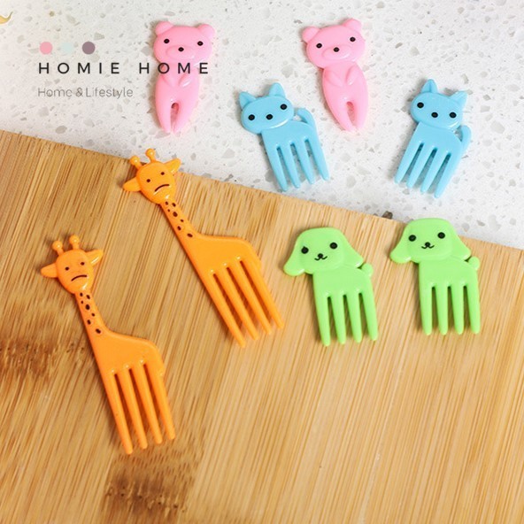 HH-1240 ส้อมจิ๋ว แพค 10 ชิ้น จิ้มผลไม้ สำหรับจิ้มอาหาร ส้อมพลาสติกรูปสัตว์