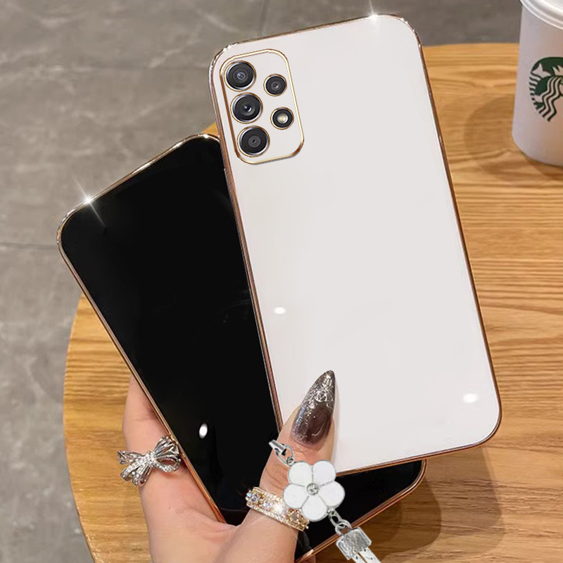 SAMSUNG ปลอกสําหรับsamsung Galaxy A23 A32 A52 A72 4G 5G A33 A53 A73 M32 A52S 5GหรูหราElectroplatedตรงขอบซิลิโคนนุ่มโทรศัพท์ป้องกันกรณีดอกไม้แขวนเชือก - รูปที่ 5