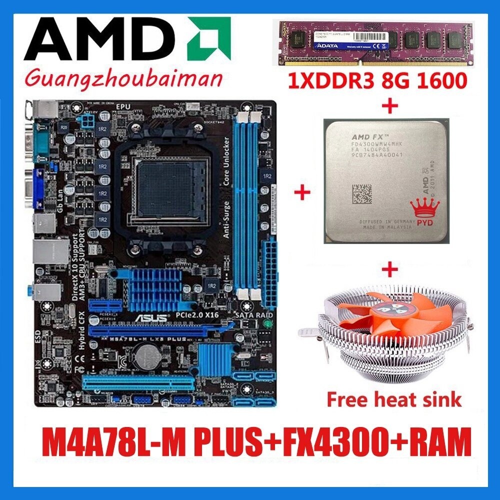 Bundle สําหรับ Asus M5A78L-M LX3 Plus เมนบอร์ด 760g USB2.0 SATAII AMD AM3 fx4300 CPU 1x8g DDR3 RAM พ