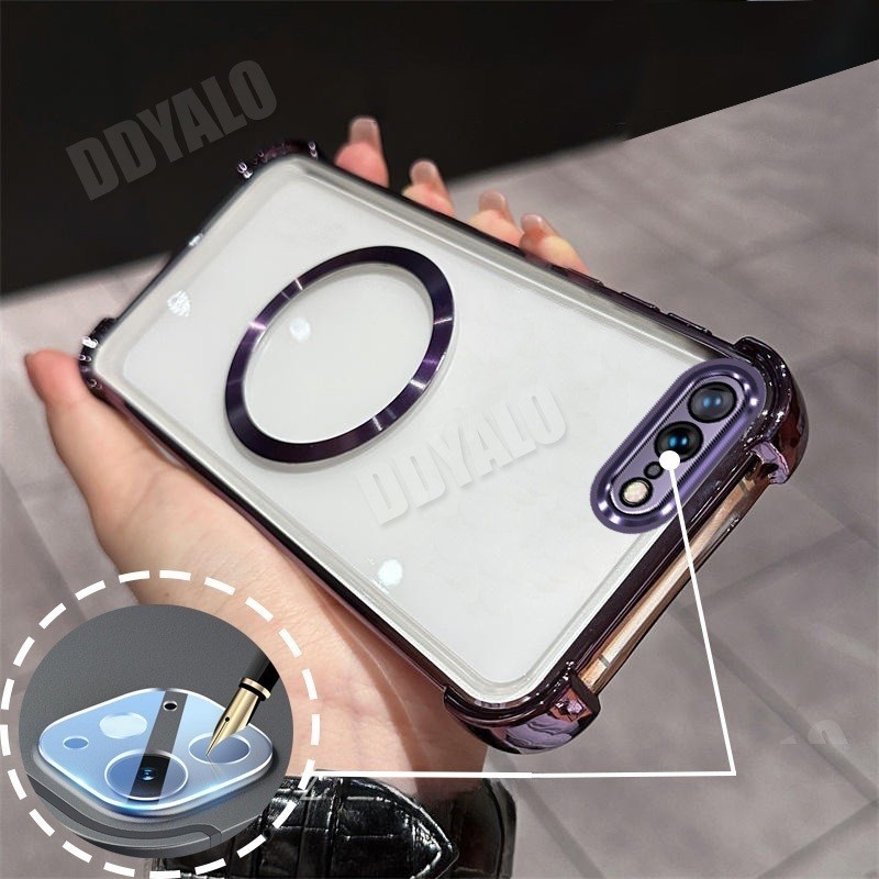 พร้อมฟิล์มเลนส์Airbag สําหรับ iPhone 7 Plus iPhone 8 Plus เคสโทรศัพท์แบบนุ่มพร้อมแม่เหล็กดูดโปร่งใสกันกระแทก Clear ฝาหลัง