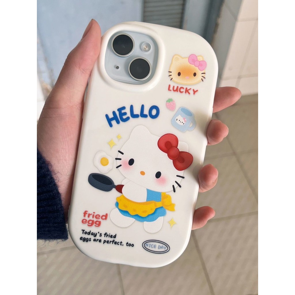 น่ารักไข่เจียว KT Cat Apple 15/14promax เคสโทรศัพท์ 12/11pro รูขนาดใหญ่ xr/xsmax Soft Case 78P