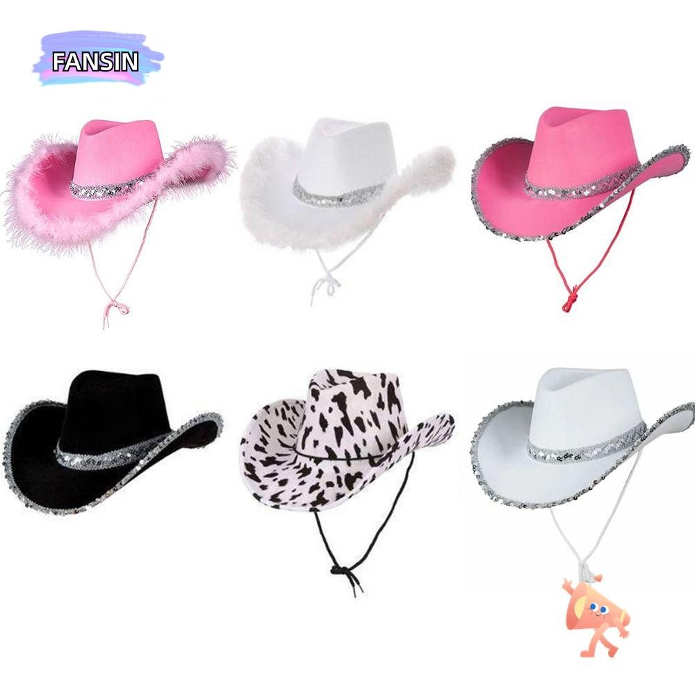 Fansin หมวกคาวบอยคาวบอยอุปกรณ์เสริมตลกเครื่องแต่งกายผู้หญิงประสิทธิภาพเลื่อม Cowgirl หมวก
