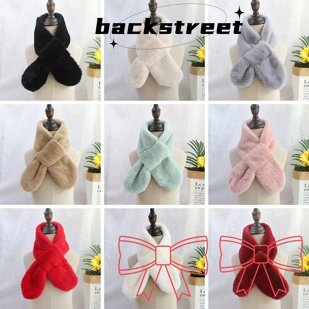 Backstagenret ผ้าพันคอคอ, สีทึบ Faux Rabbit Fur Plush Cross ผ้าพันคอ, น่ารัก Thicken คออุ่นสาว