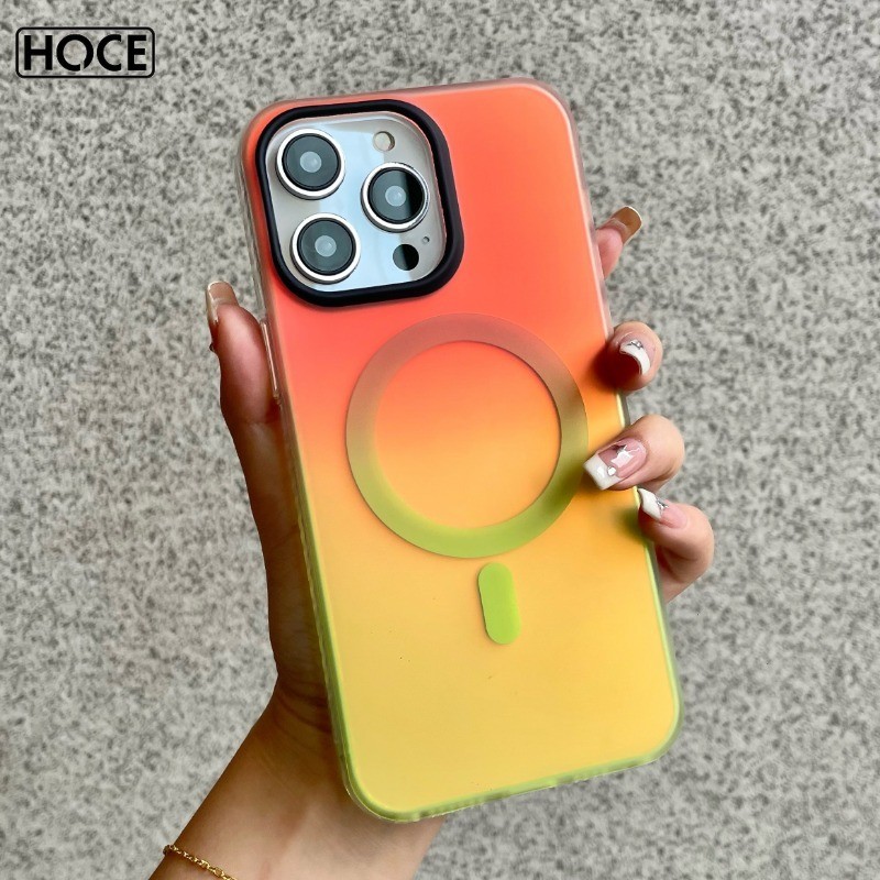 Hoce Rainbowเคสโทรศัพท์แม่เหล็กสําหรับIPhone 16 15 14 13 12 Pro Max 11 15Plusไล่โทนสีที่มีสีสันกลับTPU Cover