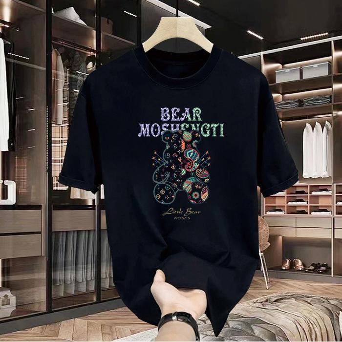 Y-T พร้อมส่ง เสื้อยืดแขนสั้น เสื้อคอกลม เสื้อยืดยูนิเซ็กส์ สวมใส่สบาย ผ้าฝ้ายแท้ เสื้อยืดโอเวอร์ไซส์ พิมพ์ "หมี โมเชงติ"