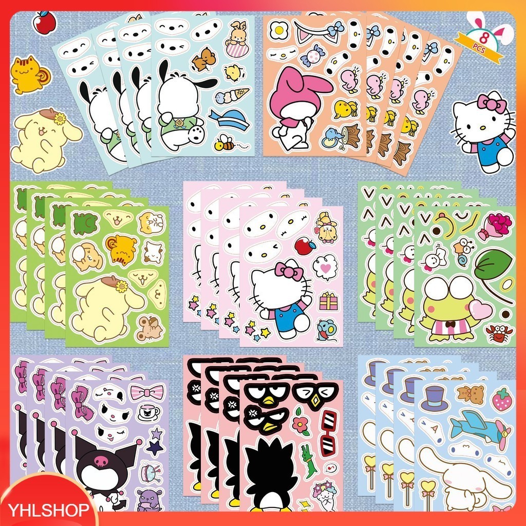🍀ส่งจากไทย🍀 8แผ่น/ชุด ตกแต่งหน้าตา Kitty Keroro Melody DIY Make A Face Series Sanrio Sticker พร้อมส่