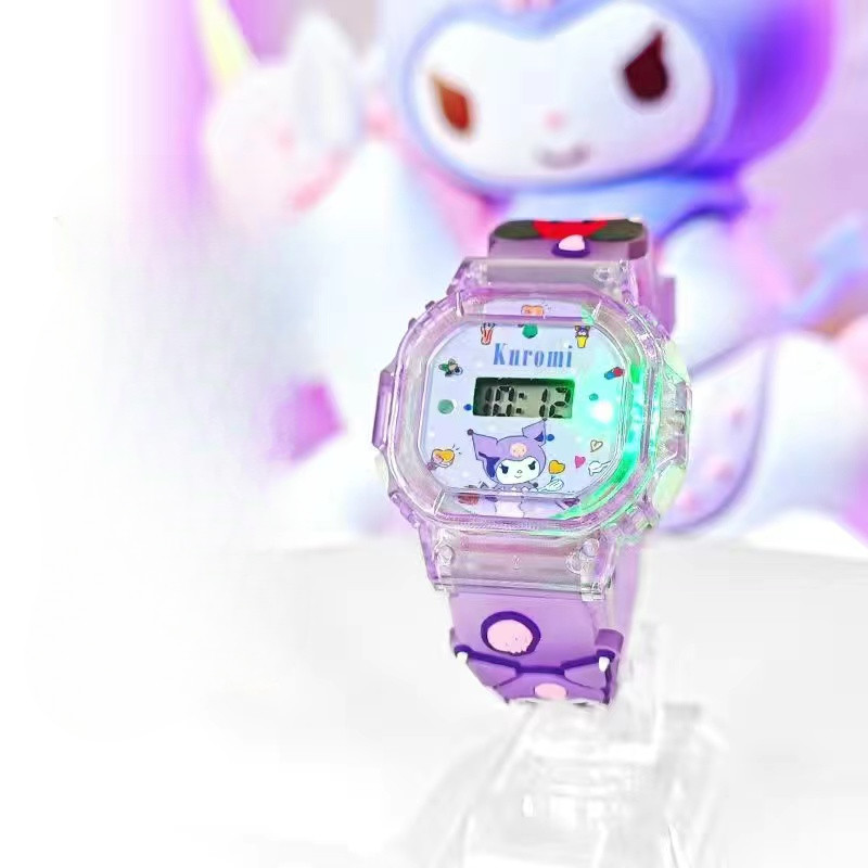 Sanrio Kuromi นาฬิกา Led สําหรับเด็กเด็กผู้หญิงการ์ตูนน่ารัก Melody Light เพลงคุณภาพสูงนาฬิกาดิจิตอลสําหรับเด็กของขวัญวันเกิด