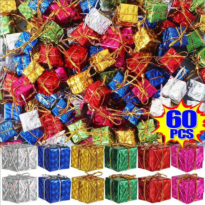 12/24/48/60 ชิ้น Mini สีสันคริสต์มาสเลเซอร์ปัจจุบันกล่องแขวนเครื่องประดับ - DIY ต้นคริสต์มาสตกแต่งขนาดเล็กปัจจุบันกล่องจี้