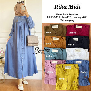 PGMT - Rika LD 110cm Ld 130cm Midi Dress Gamis Polos Wanita Bahan Polo Linen Busui Kancing Aktif