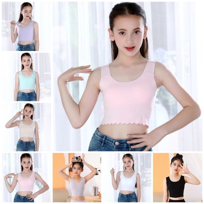 LFTeenage Girls Development Bras 130-170 ซม.สีทึบชุดชั้นในเสื้อกล้าม
