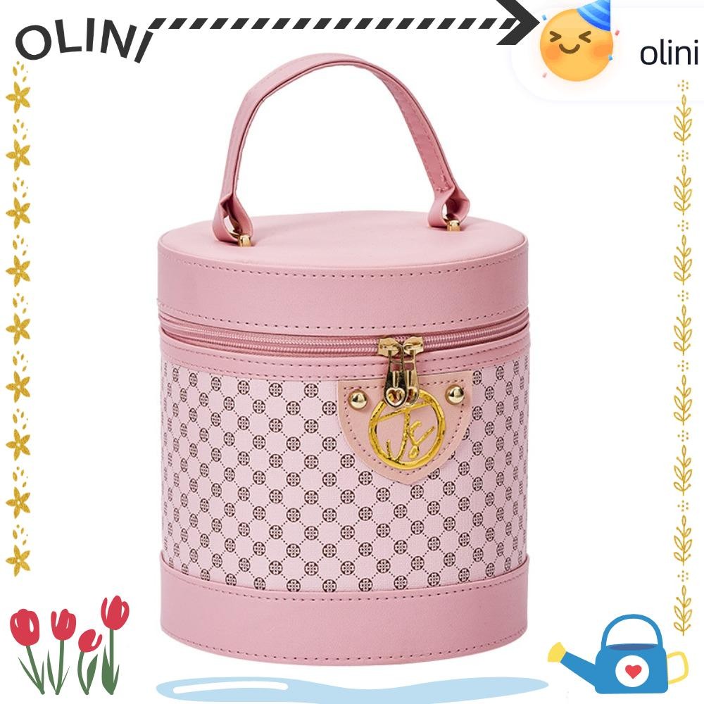 Olini กระเป๋าแต่งหน้าทรงกลมตอง, กระเป๋าเครื่องสําอางความจุขนาดใหญ่ PU, กระเป๋าแต่งหน้าที่ทนทานแบบพกพา