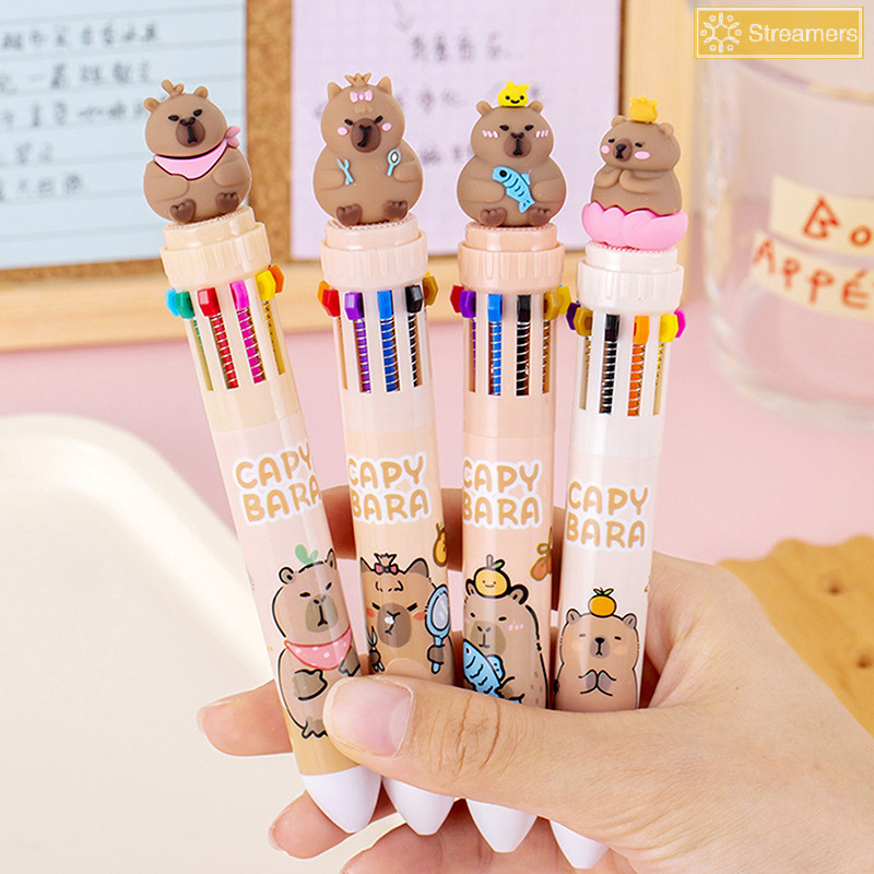 {Streamers} Creative Kawaii Capybara 10 ปากกาหลากสีน่ารักการ์ตูนปากกาลูกลื่นโรงเรียนอุปกรณ์สํานักงานนักเรียนเครื่องเขียนของขวัญใหม่