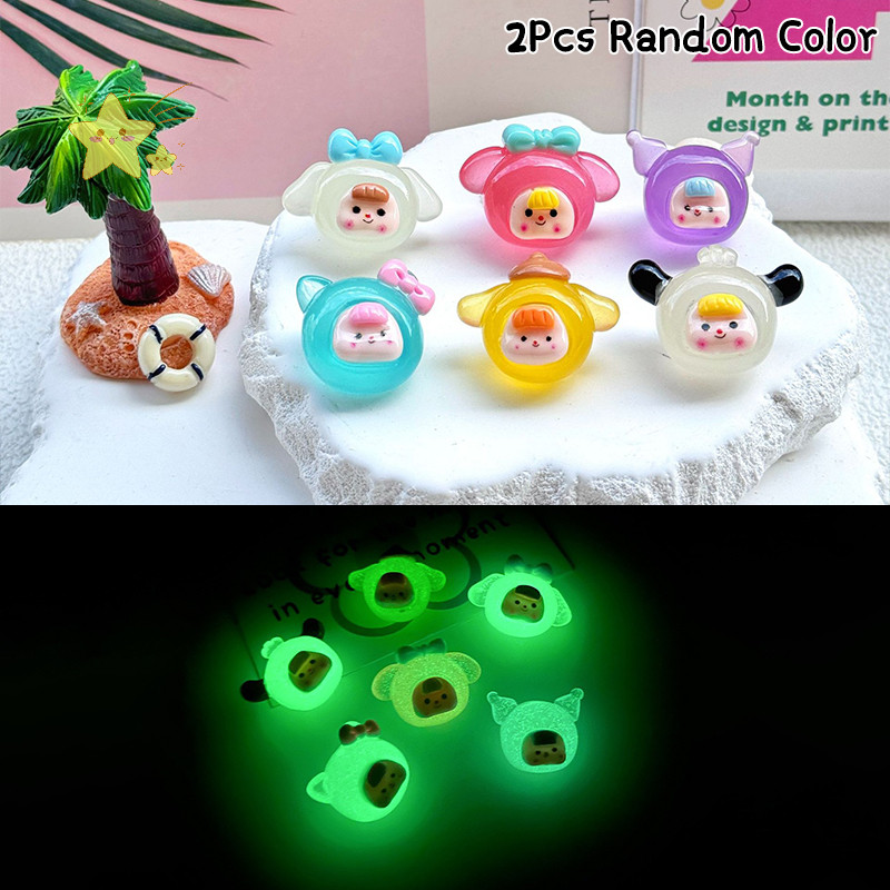 [JBTH] 2 ชิ้นการ์ตูน Luminous Sanrio ตุ๊กตามินิหุ่น Micro ภูมิทัศน์ตกแต่งน่ารัก Miniatures อุปกรณ์ตกแต่งบ้านของขวัญ [JB]