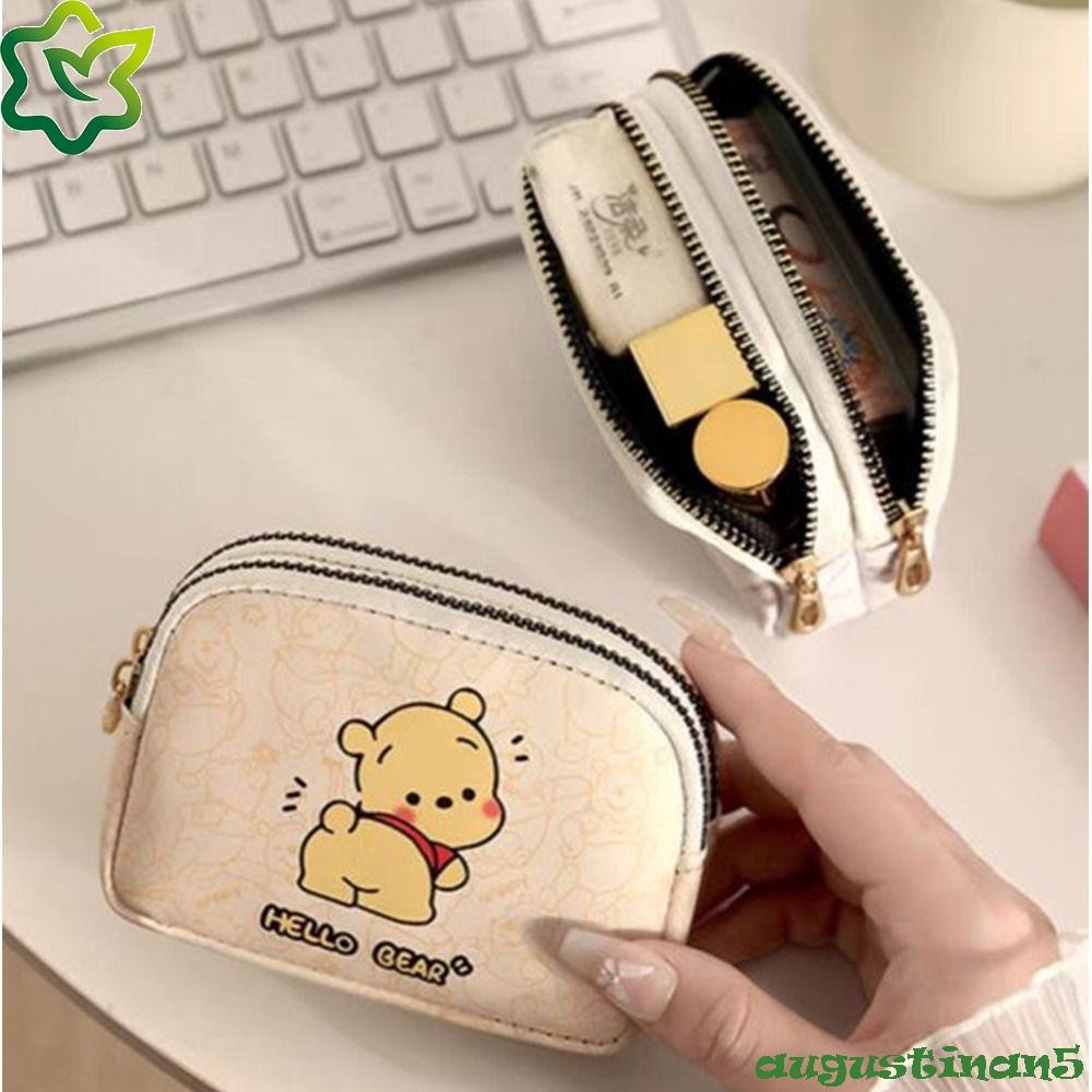 Augustinan ผู้ถือบัตรคลัทช์, Winnie the Pooh กระเป๋าใส่เหรียญการ์ตูนสไตล์เกาหลี, Ins PU หนังกระเป๋าคู่กระเป๋าสตางค์สั้นผู้หญิง