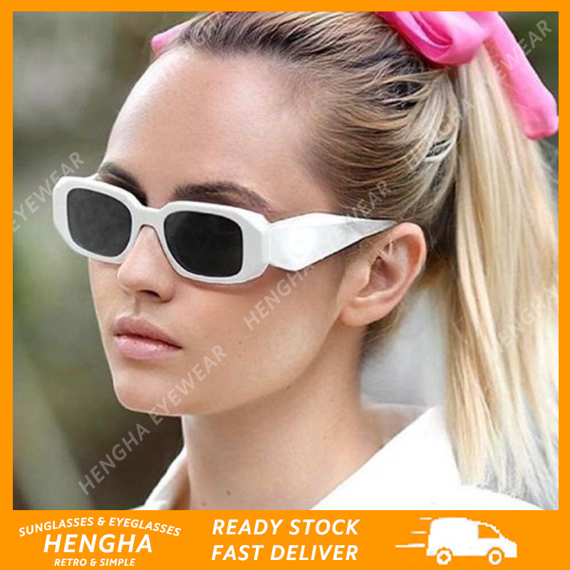 (HENGHA) แว่นกันแดดกรอบสี่เหลี่ยมไม่สม่ําเสมอสําหรับผู้หญิงแว่นกันแดดขากว้างกรอบเล็ก