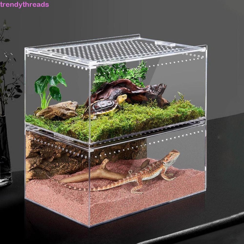 Trendythreads Lizard Terrarium Habitat, อะคริลิคโปร่งใสสัตว์เลื้อยคลาน Breeding Box, ปฏิบัติสัตว์เลื้อยคลาน Hatching Terrariums Breathable พร้อมรู Spider Feeding Box Home