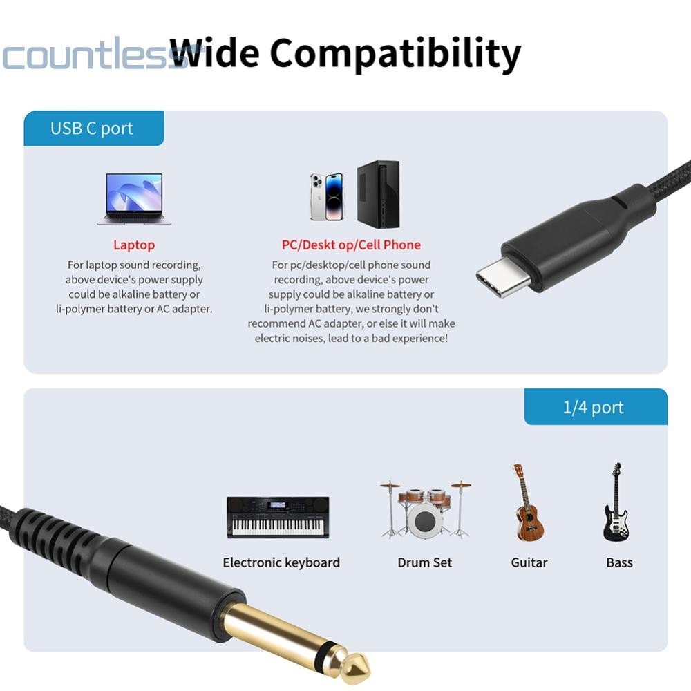 1/2/3m USB C ถึง 6.35 มม.1/4 TS สายสัญญาณเสียงสเตอริโอประเภท C ถึง 6.35 มม.แจ็ค Aux สาย 6.35 มม. Mono To USB Type-C อะแดปเตอร์สายไฟบันทึก [เคาน์เตอร์]