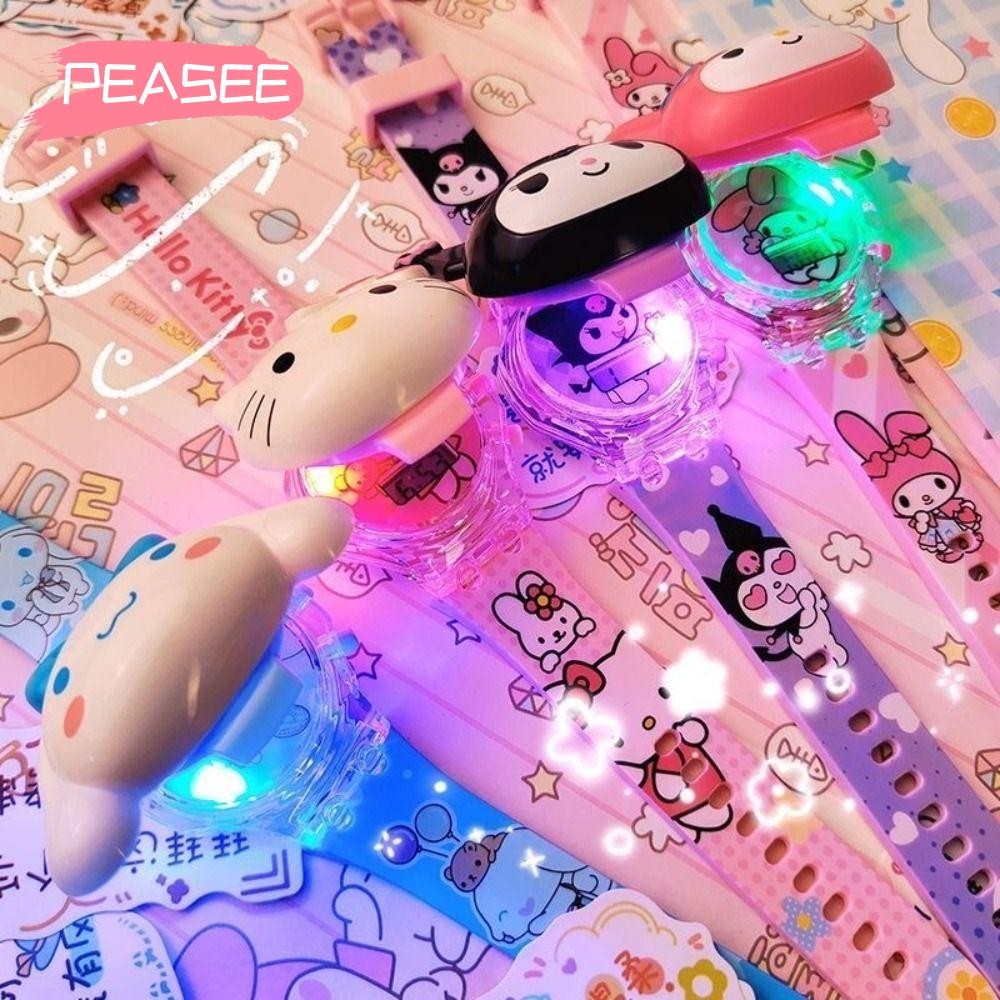 [PEASEE] นาฬิกา Led, นาฬิกาอิเล็กทรอนิกส์ Sanrio Kuromi การ์ตูน, นาฬิกาเรืองแสงกลางคืนพลิกเรืองแสงคุณภาพสูงสําหรับเด็ก