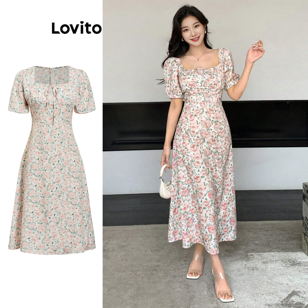 Lovito ชุดเดรสดอกไม้ ดิทซี่ ดอกไม้ ผูก ที่หรูหราสง่างามสำหรับผู้หญิง L95ED590