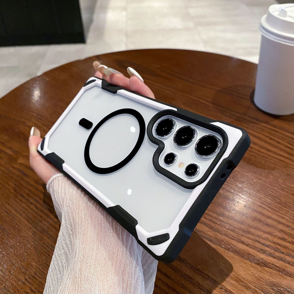 สําหรับ Samsung S24 Ultra เคสโทรศัพท์มือถือสีตัดกันโปร่งใสสูงสองสีสําหรับ S24plus Magnetic Anti-drop