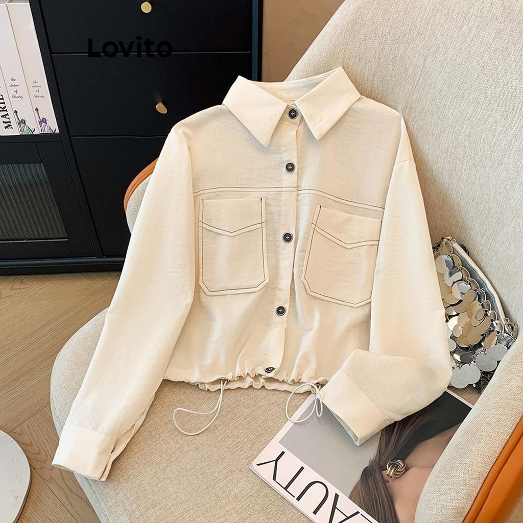 Lovito เสื้อแจ็คเก็ตกระดุมธรรมดาสบาย ๆ สำหรับผู้หญิง LNM79282