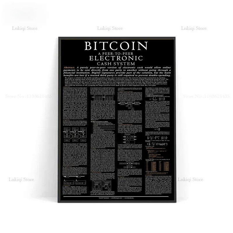 ของขวัญ Bitcoin Whitepaper Quotes Modular Satoshi Nakakomoto โปสเตอร์พิมพ์ผ้าใบภาพวาด Wall Art ภาพห้องนั่งเล่นตกแต่งบ้าน T1P0 - รูปที่ 6