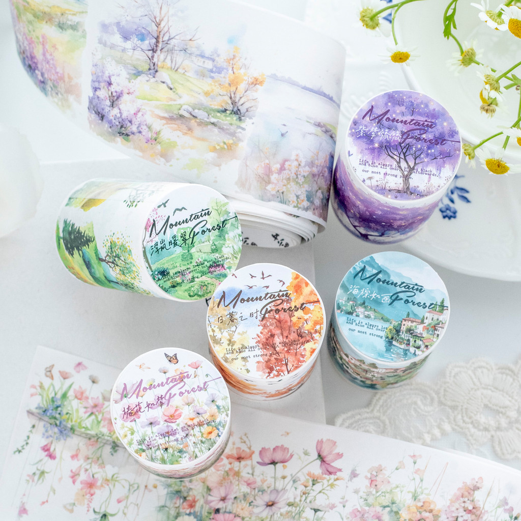 Journamm 65 มม.* 2 M Washi เทปกระดาษ Forest Series 38 ซม.รอบตกแต่ง Junk Journal DIY Scrapbooking โรงเรียนอุปกรณ์ Collage เครื่องเขียนเทป