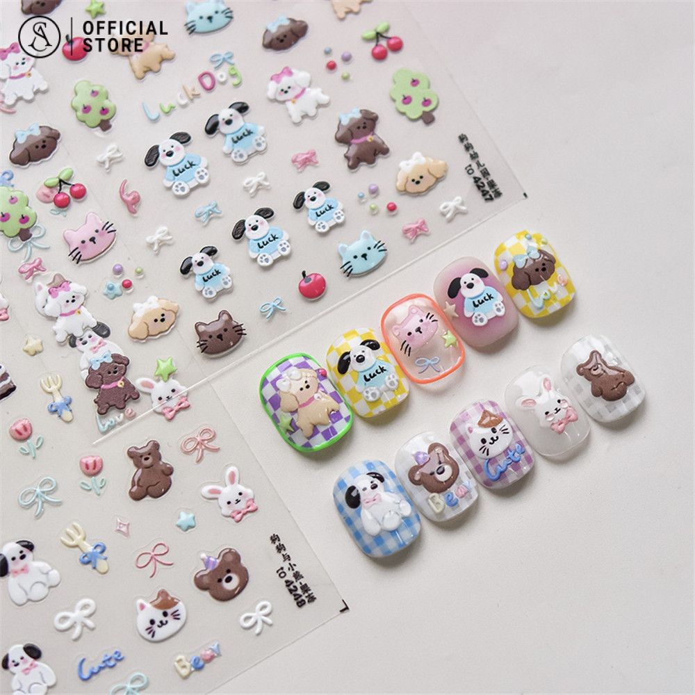 น่ารัก สติ๊กเกอร์เล็บ การ์ตูนแมวลูกสุนัข สติ๊กเกอร์เด็ก อุปกรณ์เล็บ