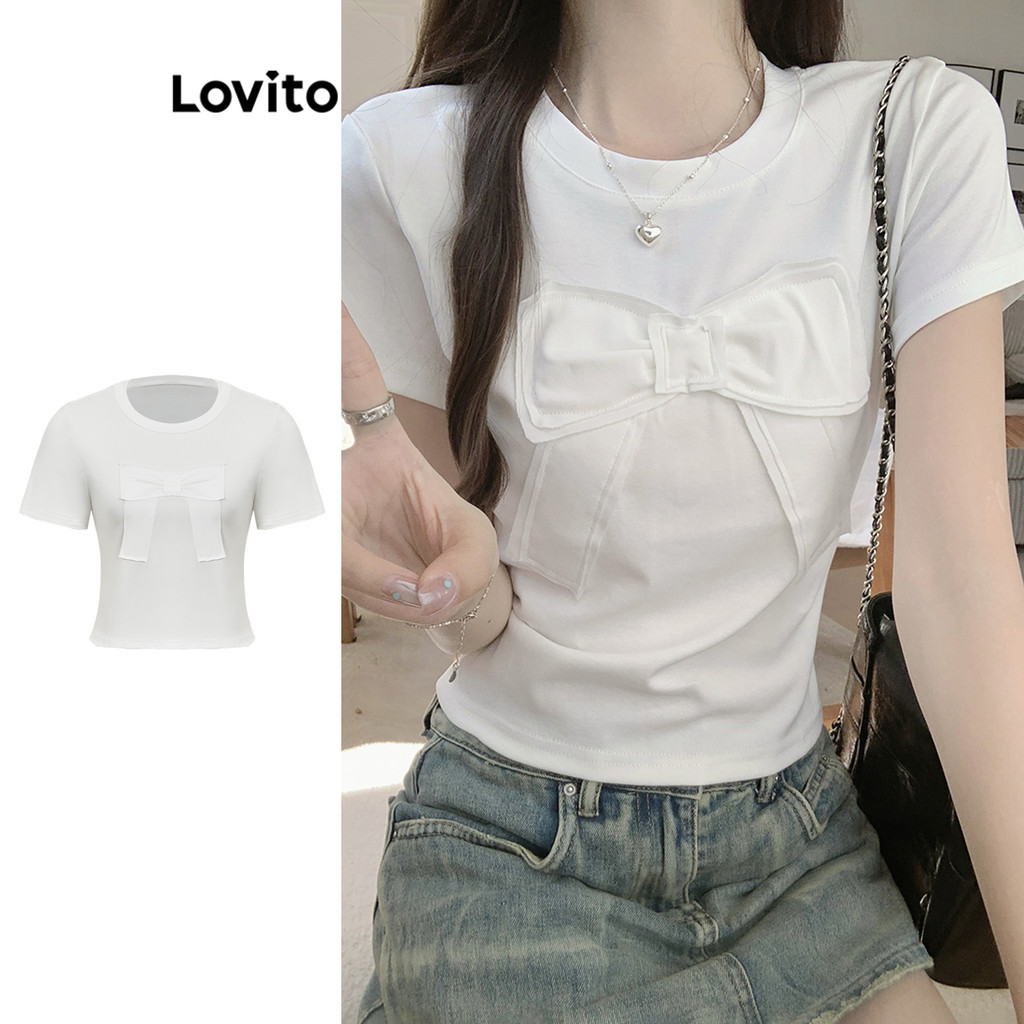 Lovito เสื้อยืดด้านหน้าสำหรับผู้หญิง L100MD481