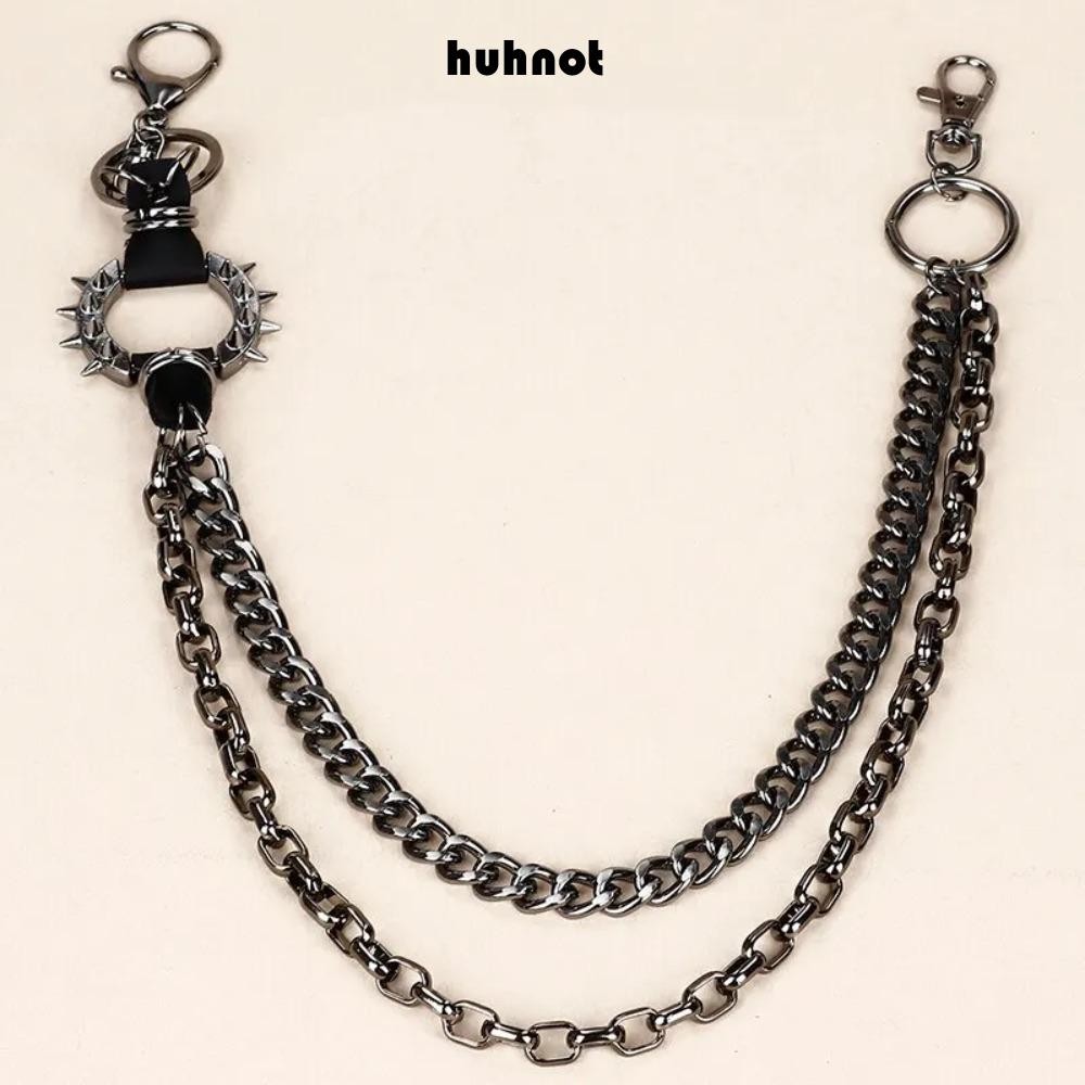 Huhnot จี้กางเกงโซ่,กางเกงยีนส์กางเกง HipHop Layered เอว,ผู้หญิงผู้ชาย Y2K Harajuku Gothic พวงกุญแจสําหรับ Egirl eBoy