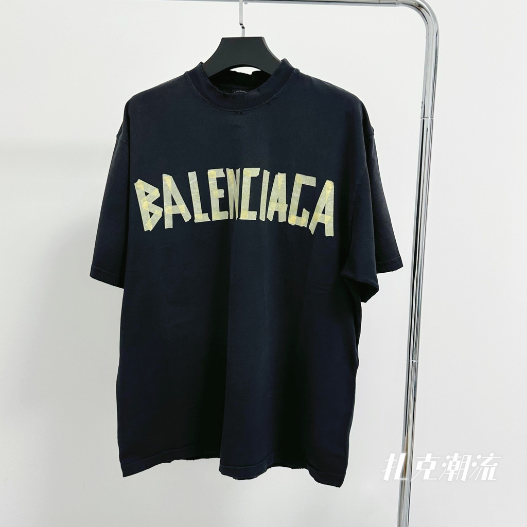 เสื้อยืดแขนสั้นพิมพ์ลายโลโก้ตัวอักษรสีเหลืองใหม่ของ บาเลนเซียก้า
