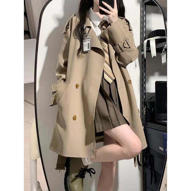 Short British Style Female Spring and Autumn Trench Coat2024Small Style Coat New Korean Style Khaki Wear Spring WTJQ