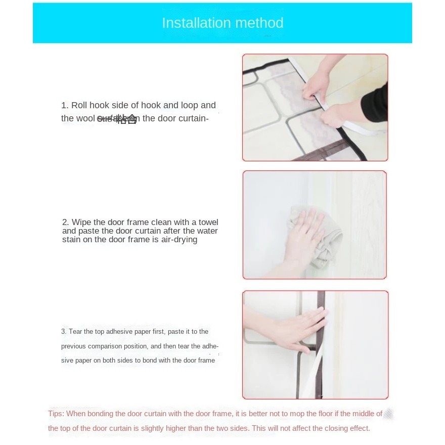 สติกเกอร์เข็มขัดสีดําขนาดใหญ่ มืออาชีพ ฤดูร้อน ตีนตุ๊กแก หน้าจอประตูป้องกันยุง คุณภาพสูงประเทศประตูขนาดใหญ่ยุงและฝุ่นแม่เหล็กม่าน ตีนตุ๊กแก ประตูจอ - รูปที่ 7