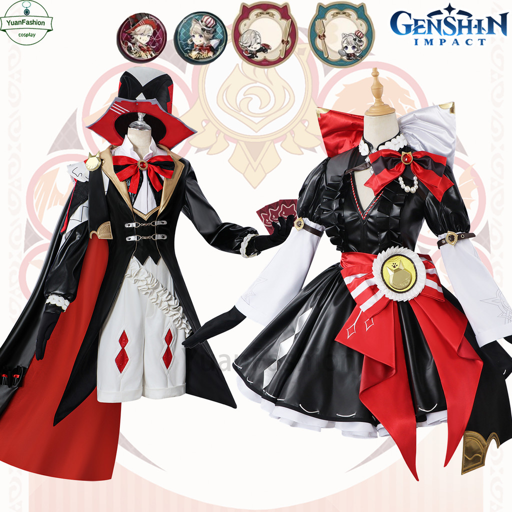 [คลังสินค้าพร้อม] Genshin Impact x KFC Linkage เสื้อผ้าคอสเพลย์ Lyney และเสื้อผ้าคอสเพลย์ Lynette การฟื้นฟูที่สมบูรณ์แบบ