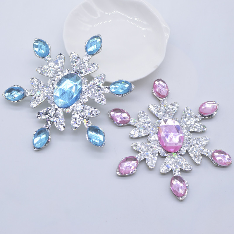 4 ชิ้น 78*90 มิลลิเมตรเบาะ Glitter หนังเกล็ดหิมะคริสตัล Applique สําหรับ DIY คริสต์มาสหมวกเสื้อผ้า Headwear คลิปผม Bow Decor