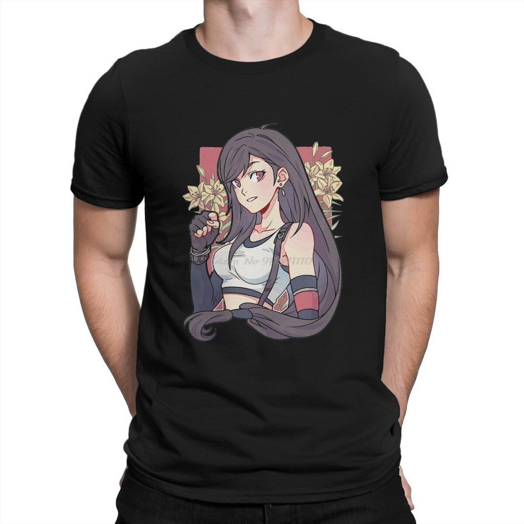 Katun [ขายดี] เสื้อยืดผู้ชาย Avalanche ดอกไม้ Final Fantasy Tifa Lockhart O-คอผ้าฝ้ายเสื้อยืด Haraju