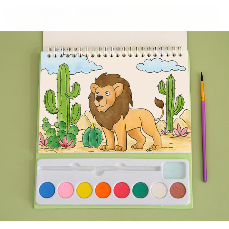 สมุดระบายสีน้ําสําหรับเด็ก สัตว์การ์ตูน ทําเอง เม็ดสีแบบพกพา 24 หน้า ระบายสีเด็ก สมุดระบายสี - รูปที่ 7