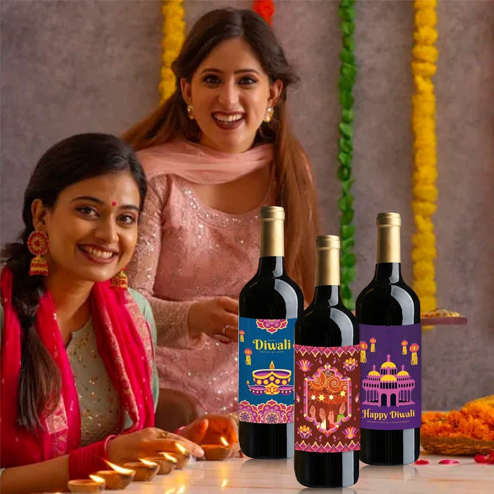 Happy Deepavali Festival Decor Deepavali ขวดไวน์สติกเกอร์ Diwali ตกแต่ง Party ขวดตกแต่งรายการ