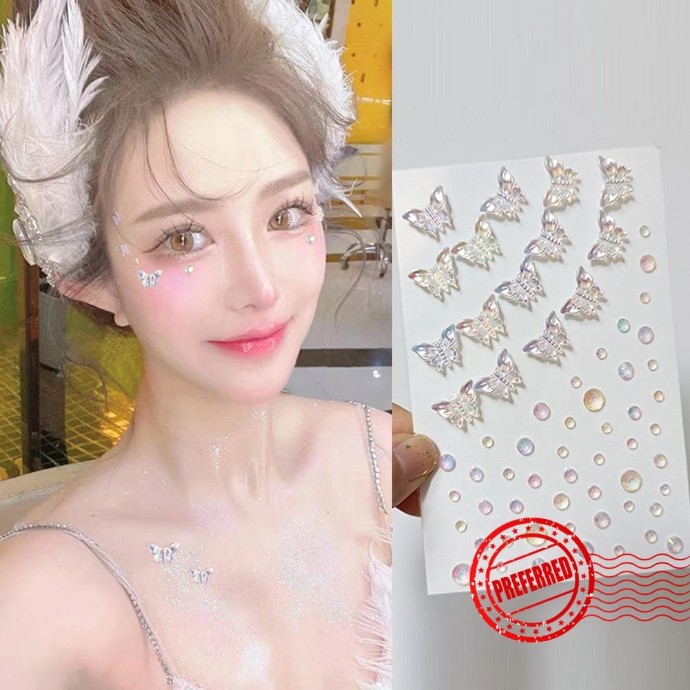 เทศกาลแต่งหน้า Rhinestone Face สติกเกอร์ Glitter Bright Face Diamonds Face Rhinestones อัญมณี F3q4