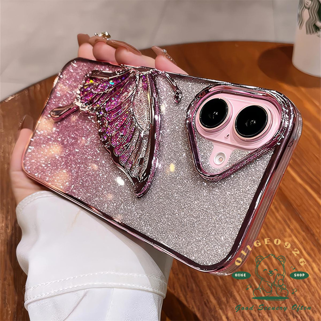เคส iphone16 Plating quicksand butterfly เคสโทรศัพท์ iphone16 Pro Max 15 14 13 12 11 เคสสําหรับ iPhone เคสซิลิโคน soft shell TPU กันกระแทก