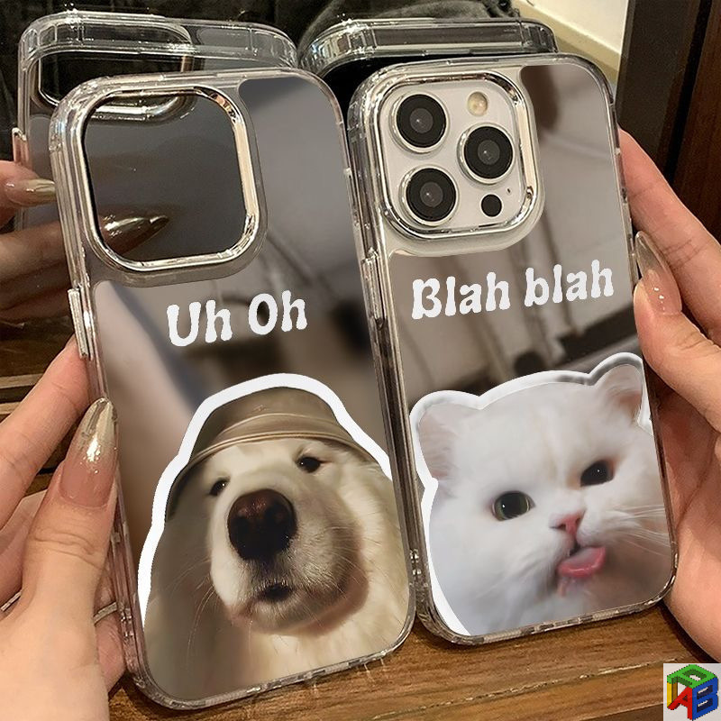 สไตล์ใหม่แมวสุนัขคู่กระจกไฟฟ้ากรอบโลหะสําหรับiphone 15/16Promax 14plus 13 12 11promax /X/Xs 7/8plus al-รวมทุกอย่างฝาครอบป้องกันการตก
