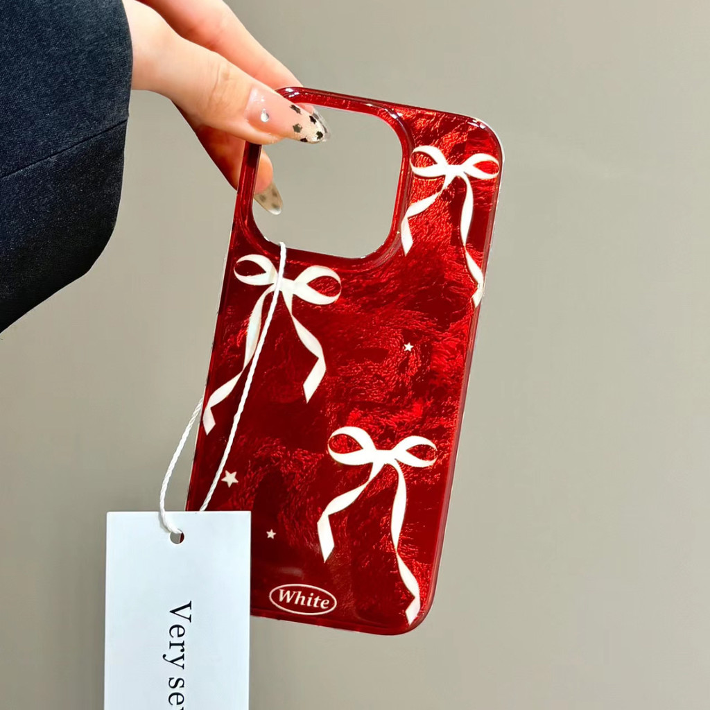 ญี่ปุ่นเกาหลีโบว์หวานเหมาะสําหรับ Apple 16/15promax เคสโทรศัพท์ 14/13/12 หญิง XR/XS นุ่ม 7p เคสโทรศัพท์โปร่งใส